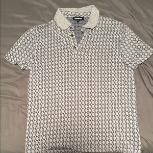 Express Men's Gray Patterned Polo Shirt